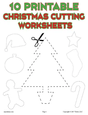 10 Printable Christmas Shapes Cutting Worksheets!