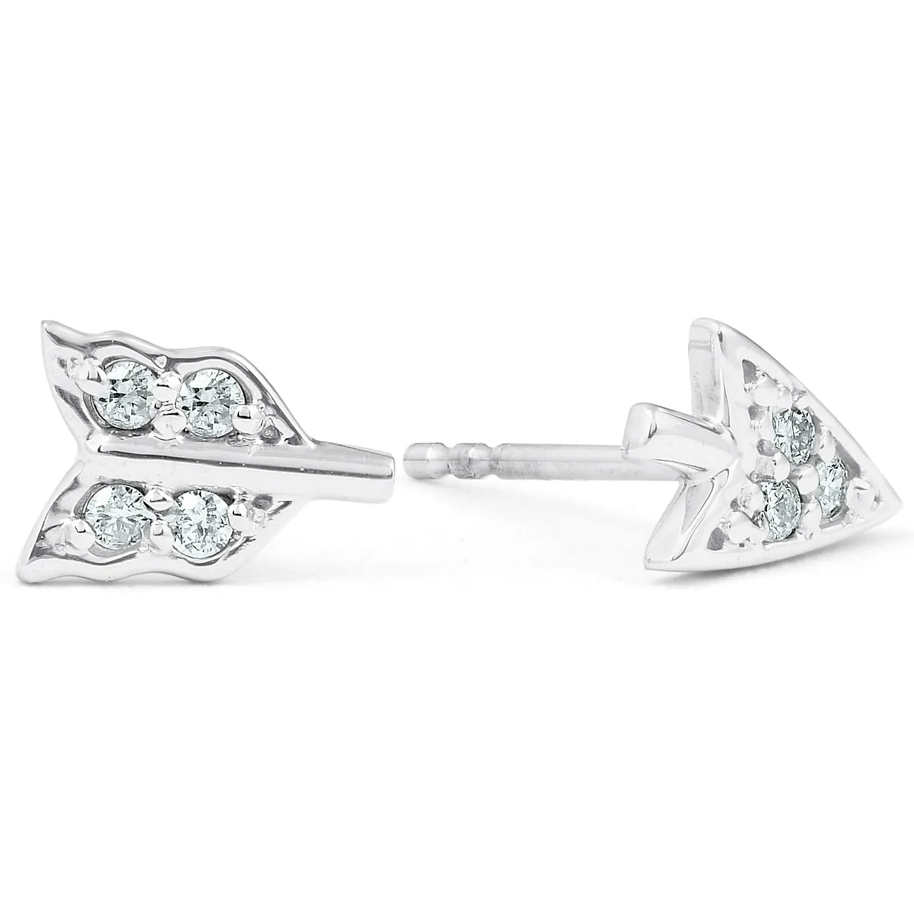 14k White Gold Arrow Diamond Studs Womens Dainty Fashion Earrings