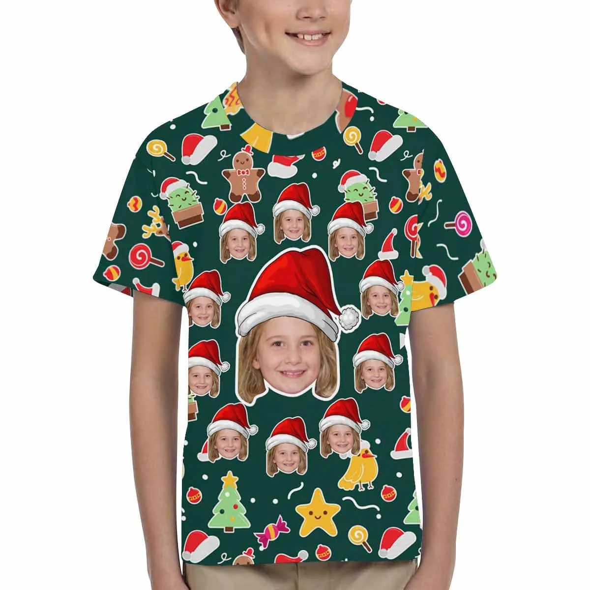 #6-15Y Custom Face Christmas Santa Hat Kid's All Over Print T-shirt