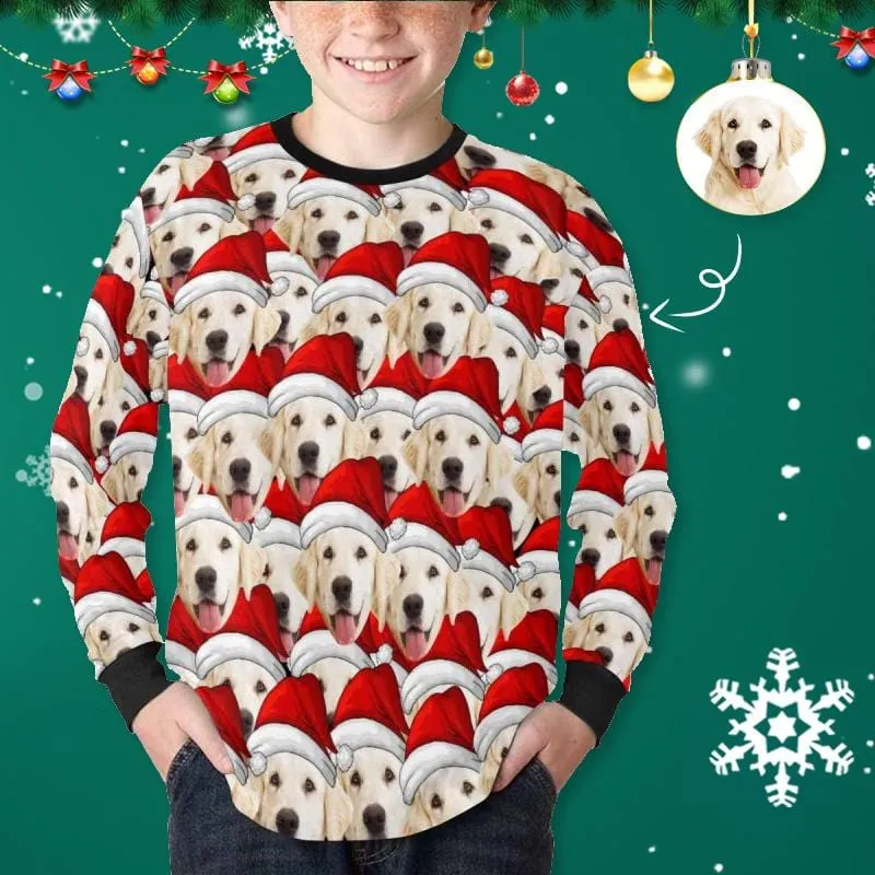 #7-16Y Custom Face Christmas Hat Kids' Rib Cuff Long Sleeve T-shirt