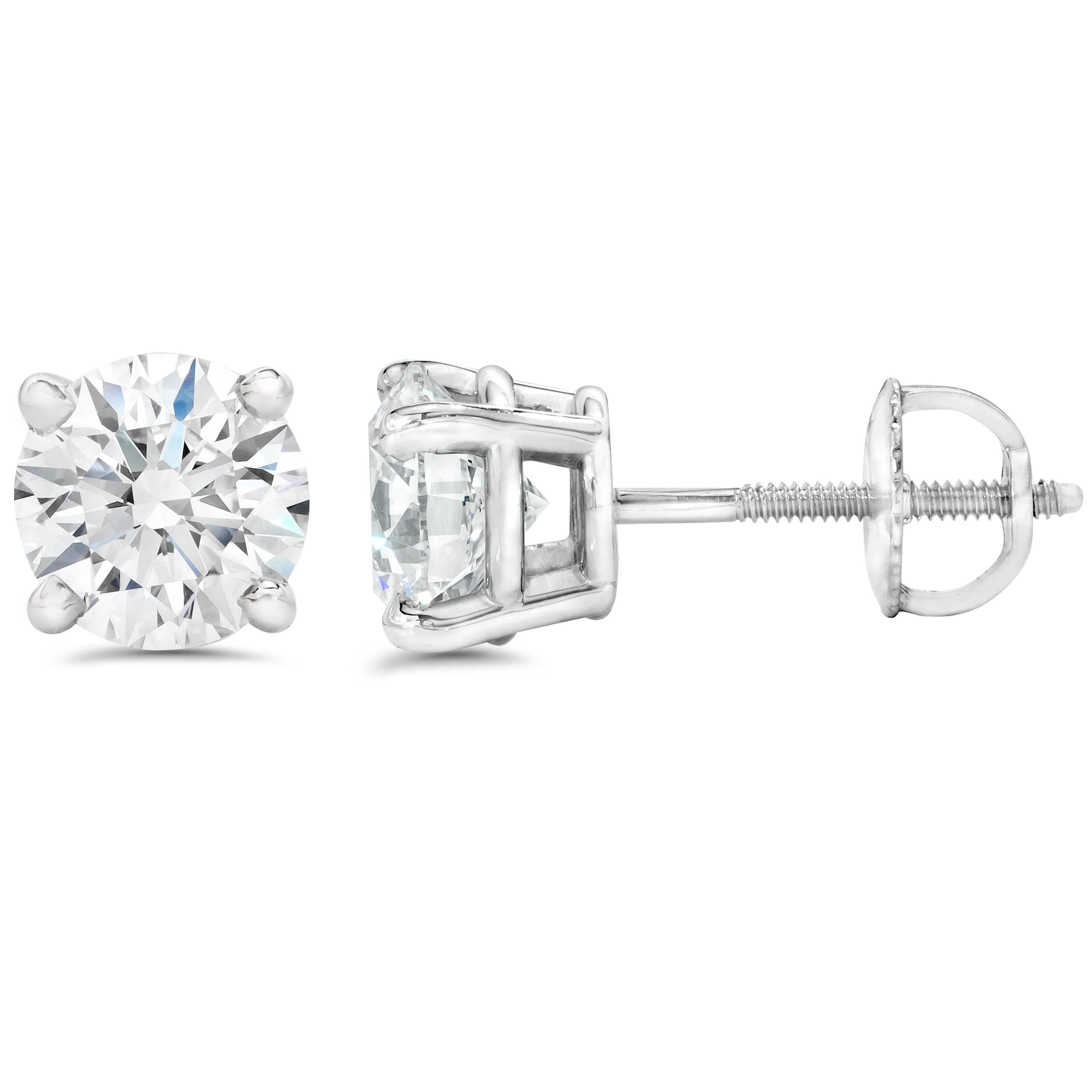 7/8ct Round Cut Diamond Studs Screw Back 14K White Gold Lab Grown