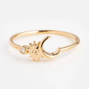 9kt Gold Diamond Sun Moon and Star Ring