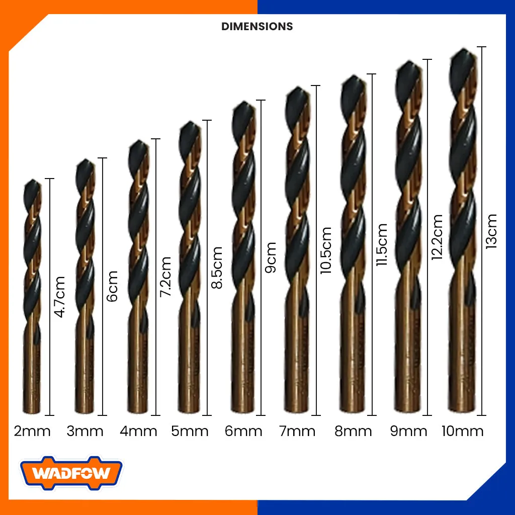 9pcs HSS Drill Bit Set 2mm to 10mm Impact Drill Bit Set for Metal Drilling, Brick