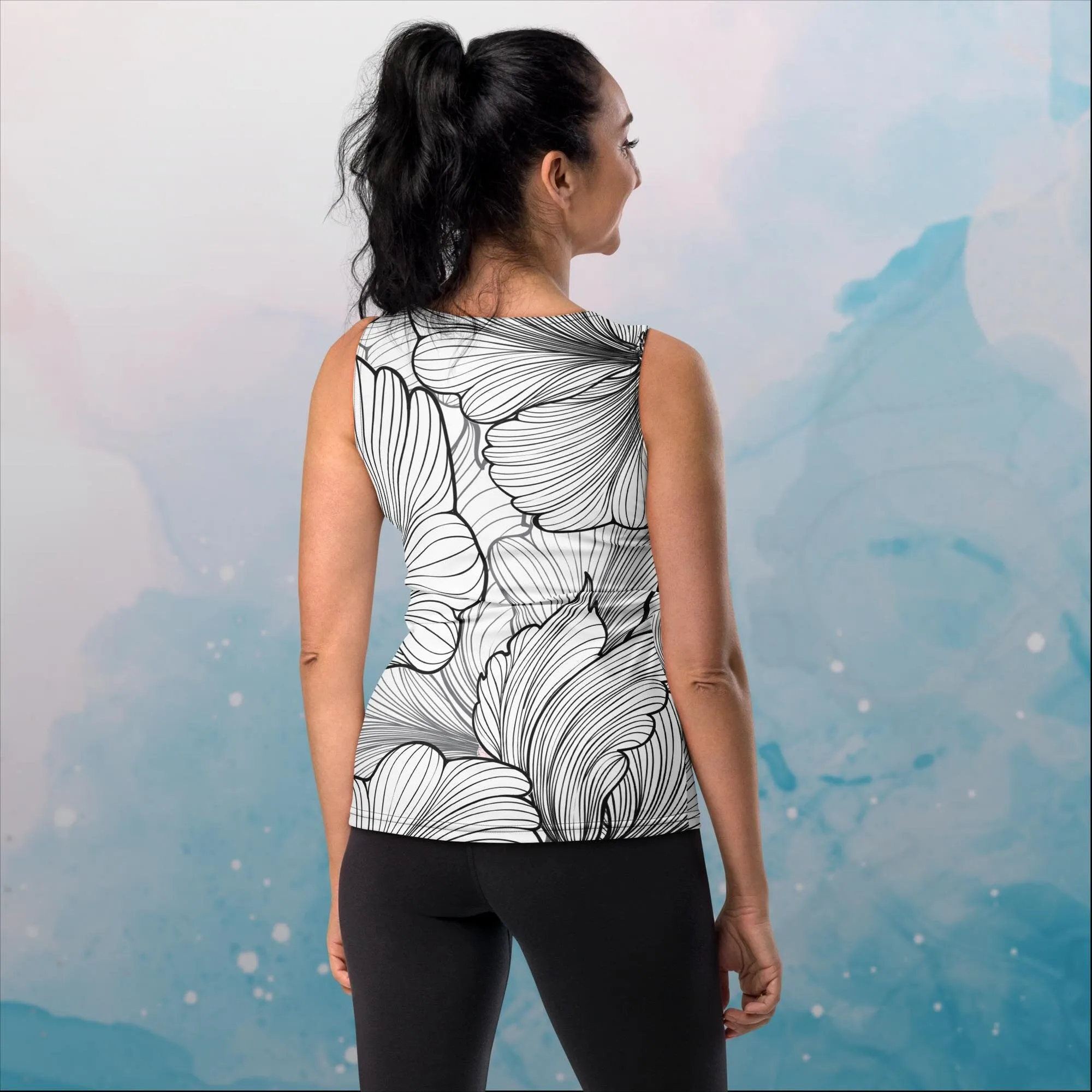 Abstract Lines Floral Pattern Sublimation Tank Top