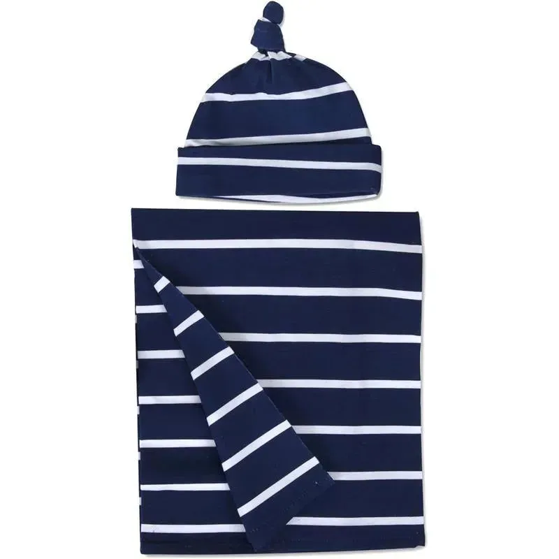 A.D Sutton - Baby Cotton Swaddle Blanket Wrap with Headband or Hat Set, Blue Space