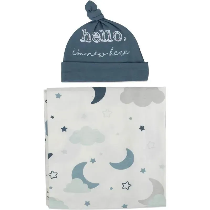 A.D Sutton - Baby Cotton Swaddle Blanket Wrap with Headband or Hat Set, Hello I'm New Here