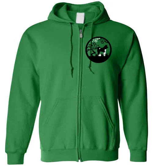 Akita Tree Front Gate Back Gildan Zip Hoodie