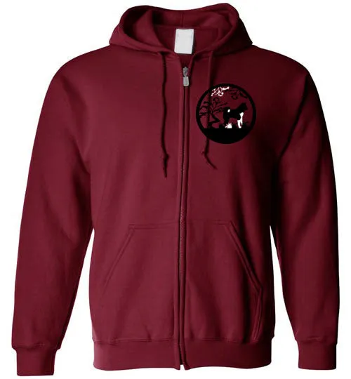 Akita Tree Front Gate Back Gildan Zip Hoodie