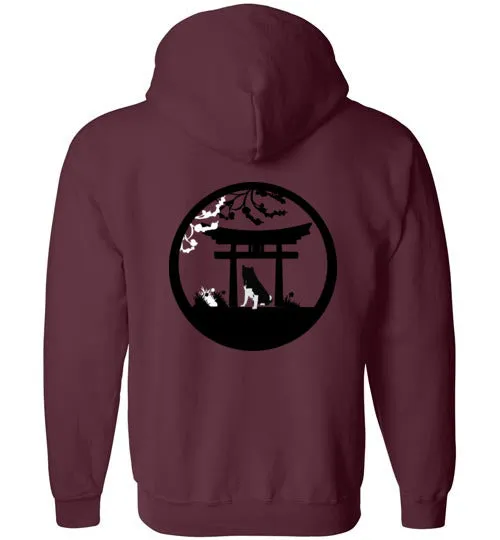 Akita Tree Front Gate Back Gildan Zip Hoodie