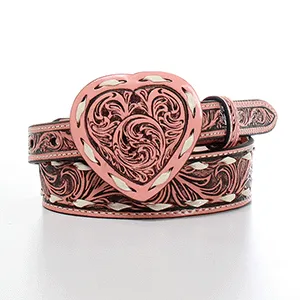 Angel Ranch Girl's Floral Bucklace Heart Pink Belt