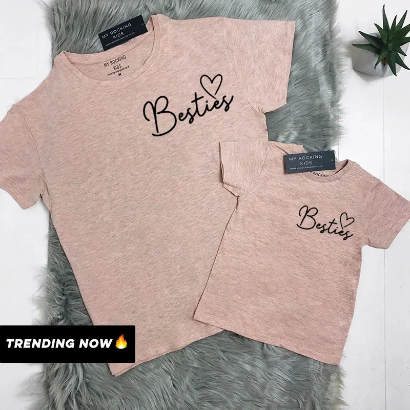 Besties Mini Logo Mum & Kid Heather Peach Matching Tees (MRK X)