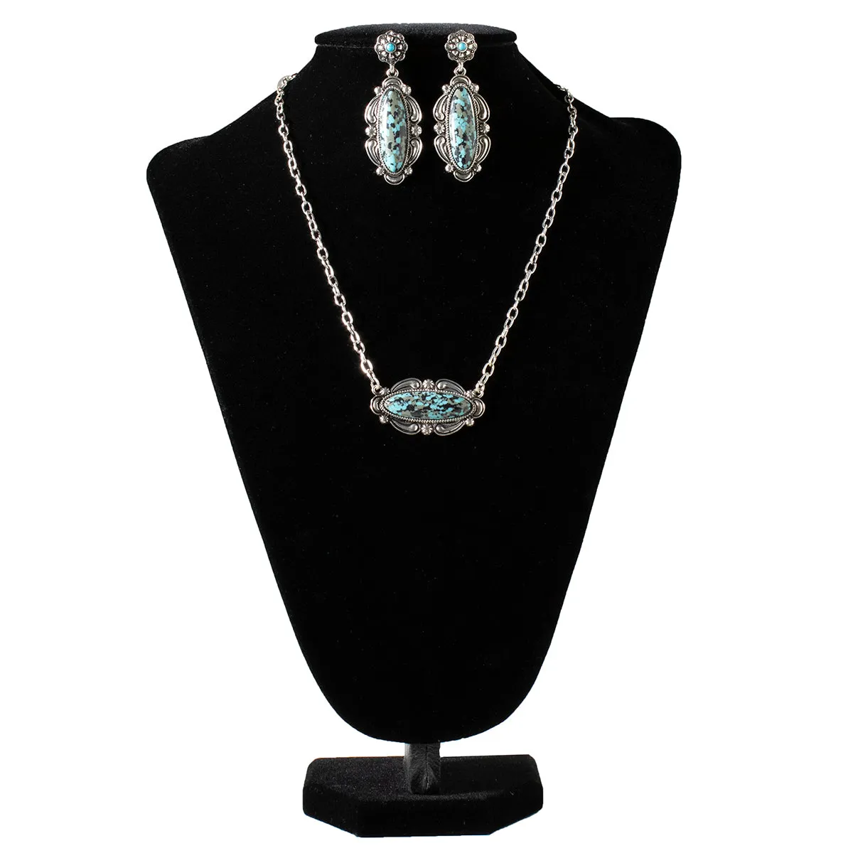 Blazin Roxx Ladies Oblong Marble Blue Bead Jewelry Set