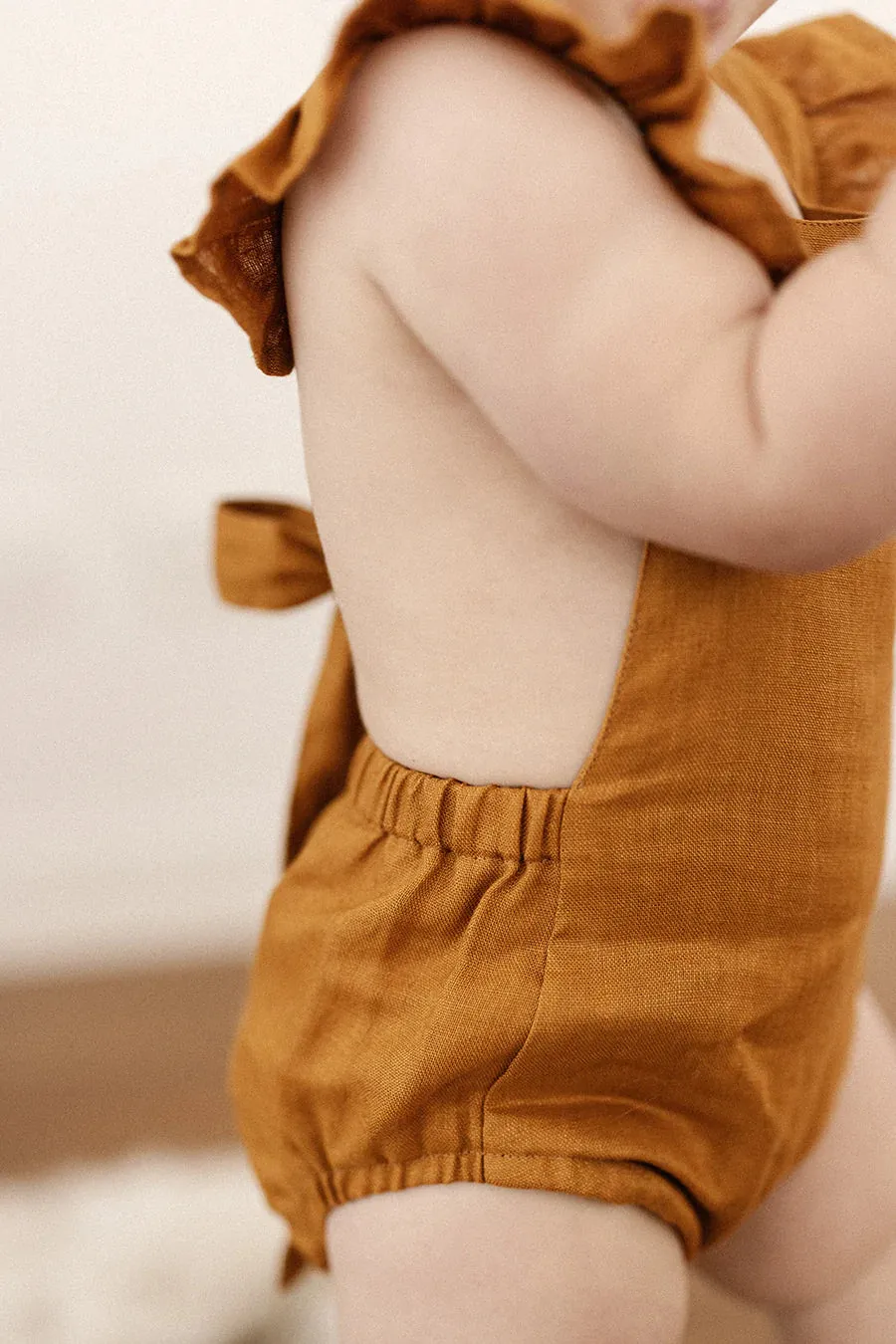 Caramel Linen Vintage Romper