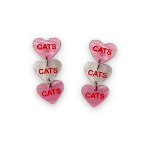 Cats Cats Cats Candy Heart Dangle Earrings by Vinca USA