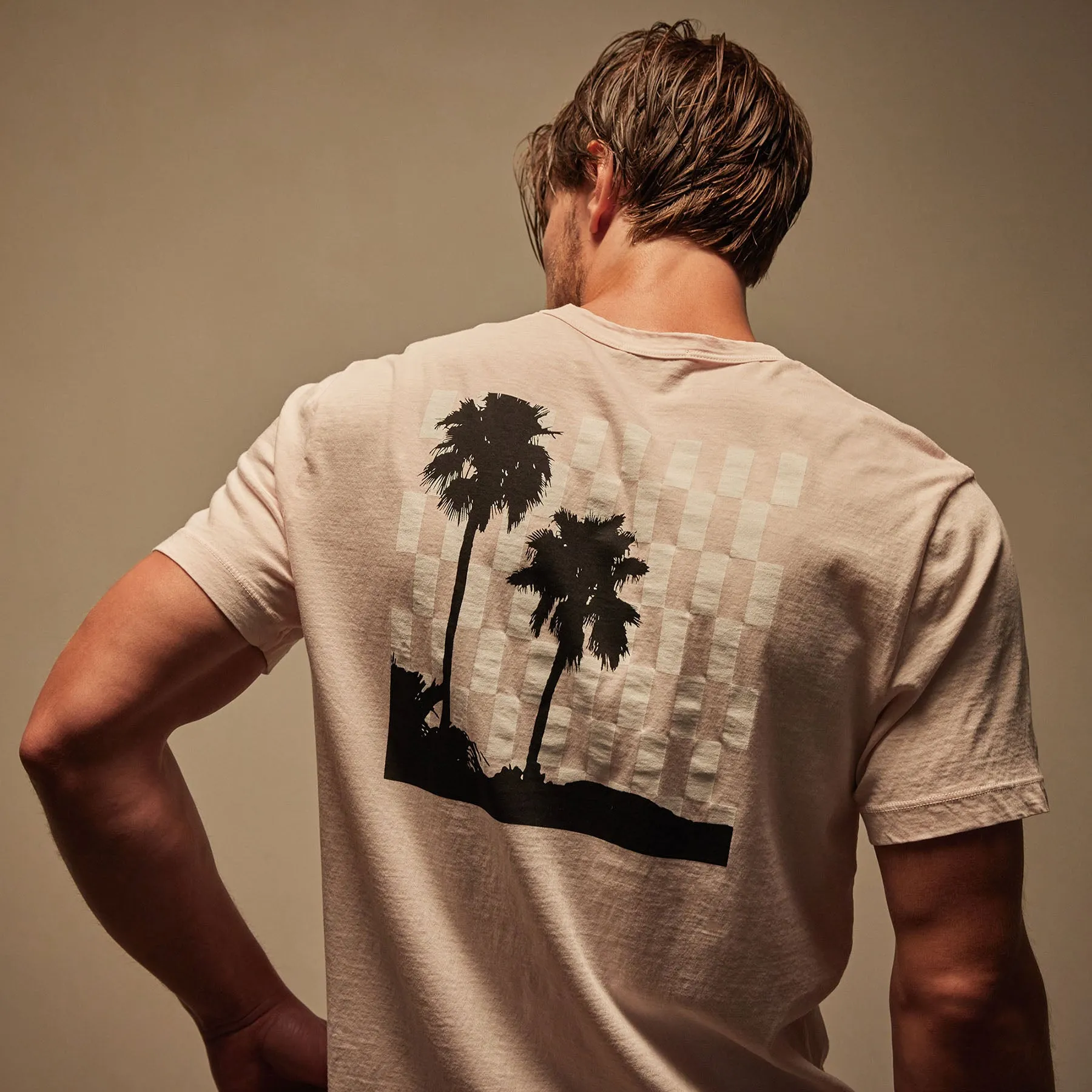 Checkered Palm Tree Graphic Tee - Zephyr Pigment/White