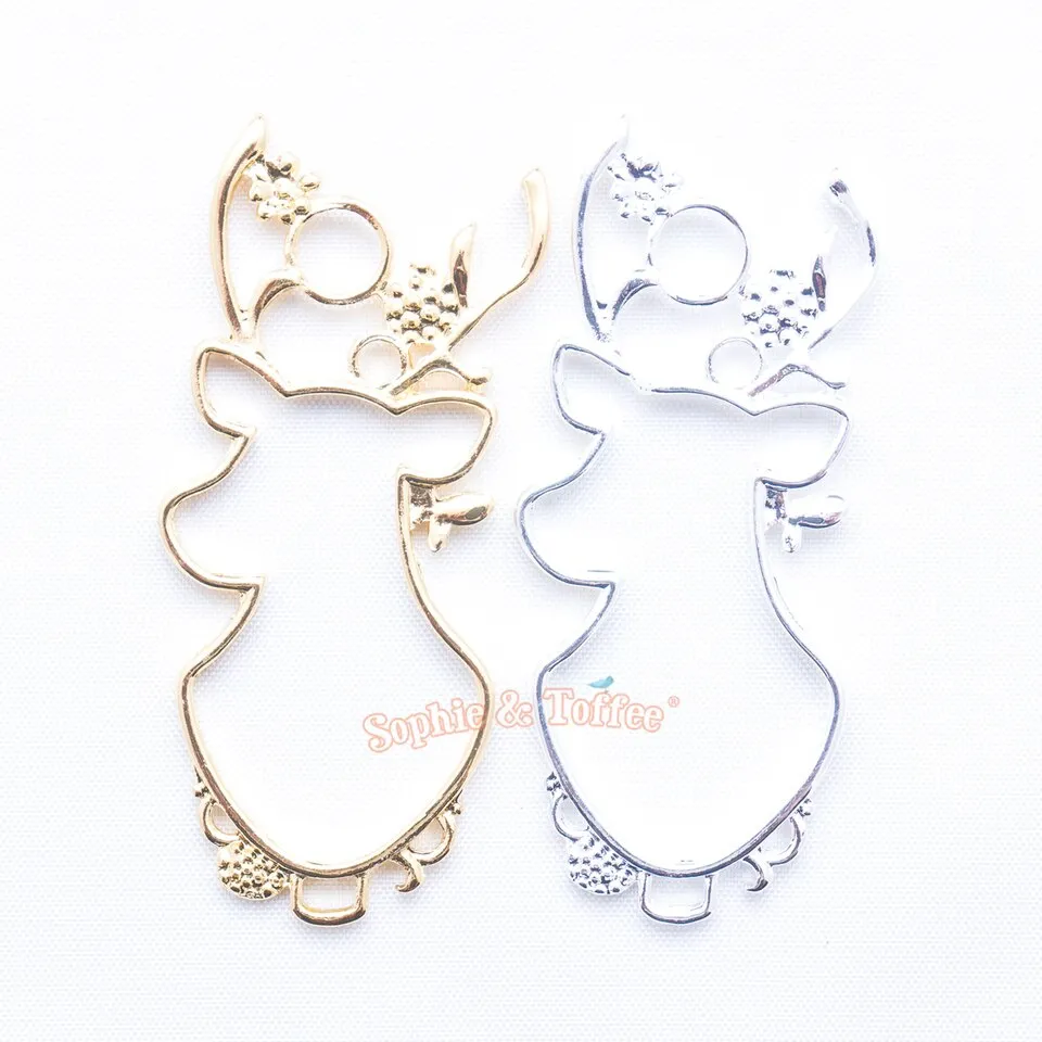 Christmas Reindeer Open Bezel Gold Charm - 4 pieces