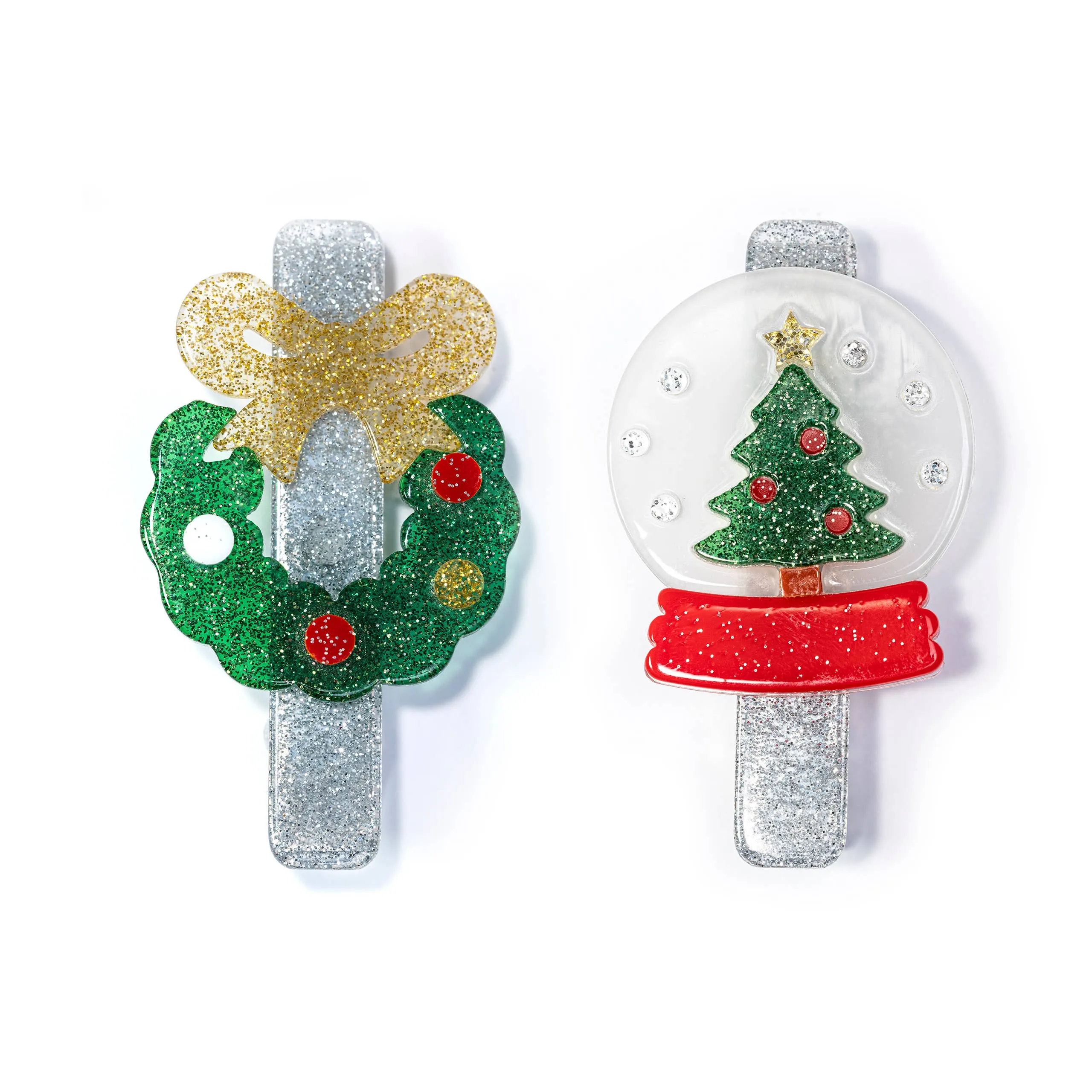 Christmas Wreath & Snow Globe Holiday Hair Clips