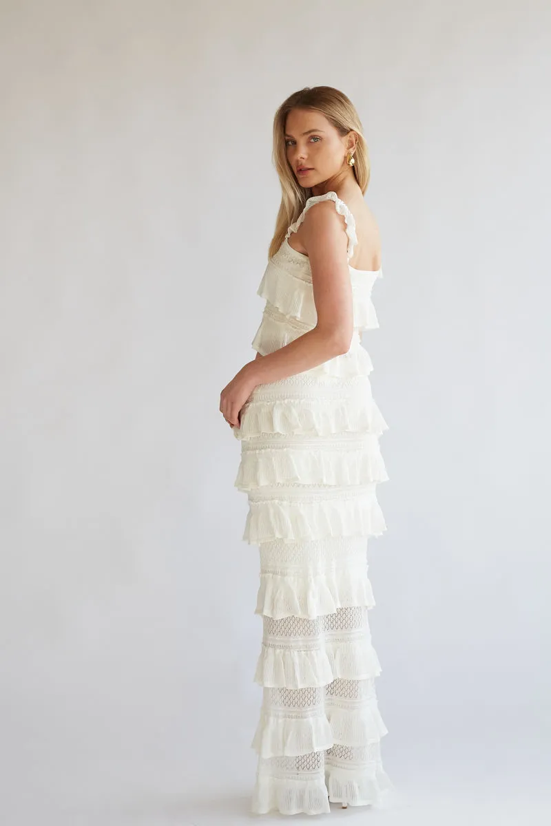 Colette Crochet Tiered Ruffle Top and Maxi Skirt Set