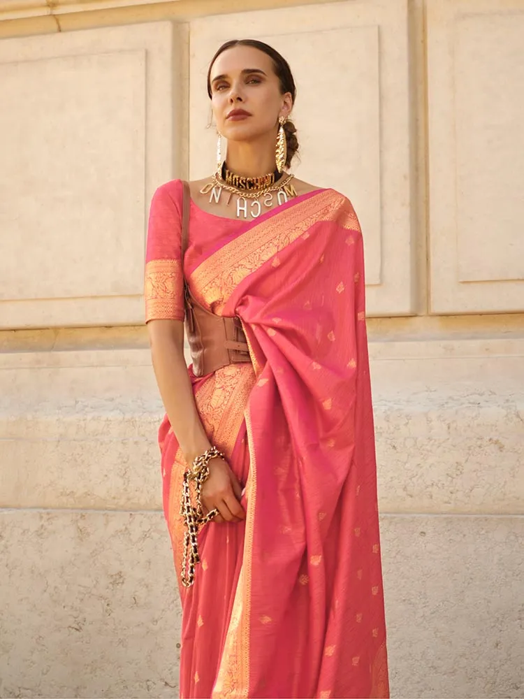 Coral Handloom Weaving Khadi Silk Saree