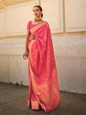 Coral Handloom Weaving Khadi Silk Saree