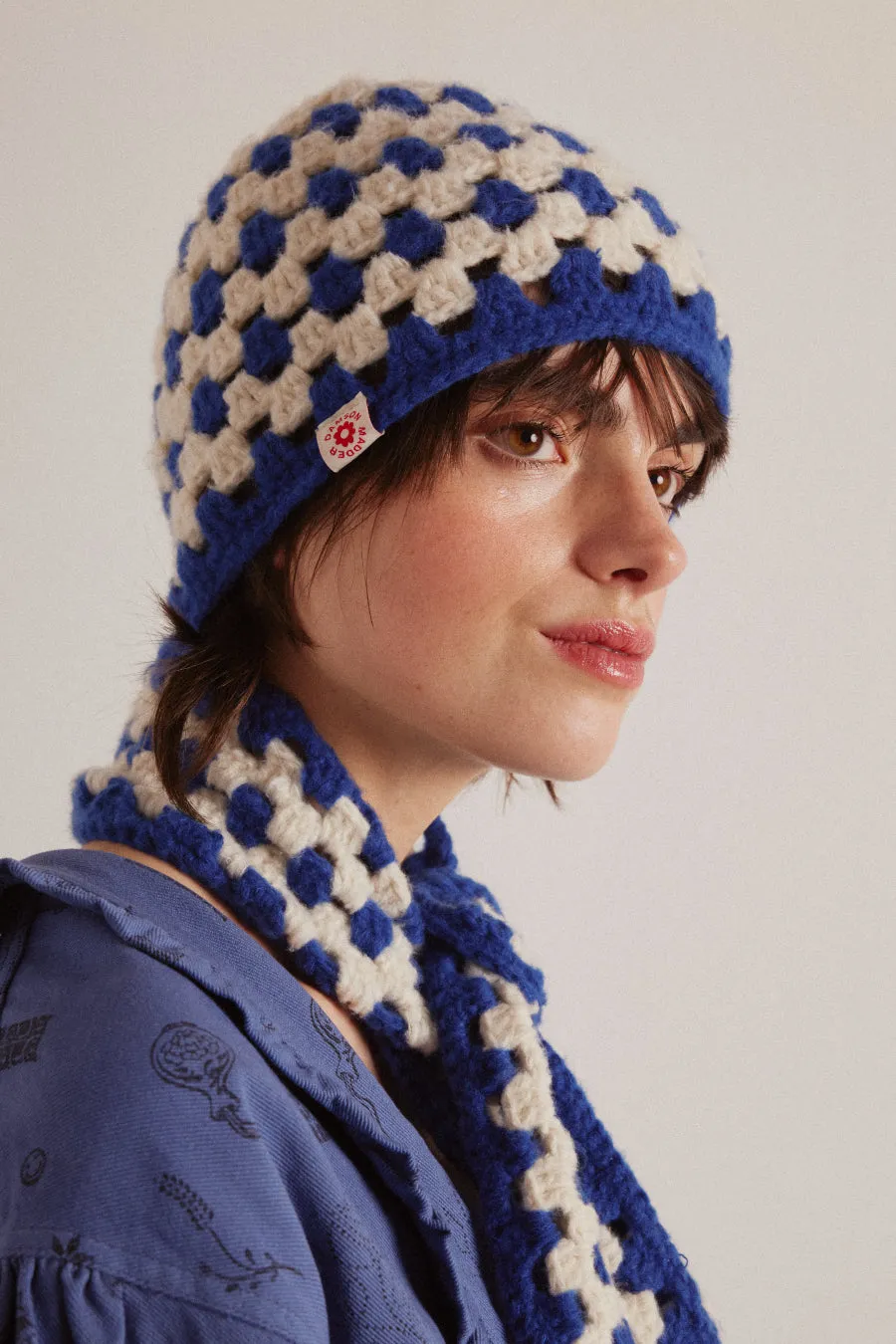 crochet stripe hat - blue