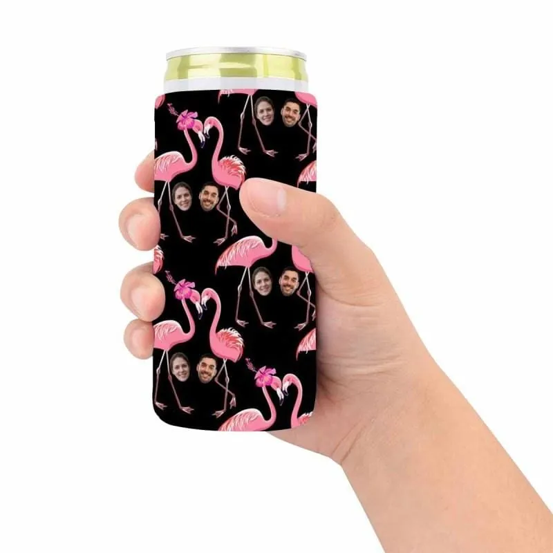 Custom Couple Face Can Coolers Wedding Koozies Personalized Flamingo Neoprene Can Cooler Non Slip for Beer Cans and Bottles