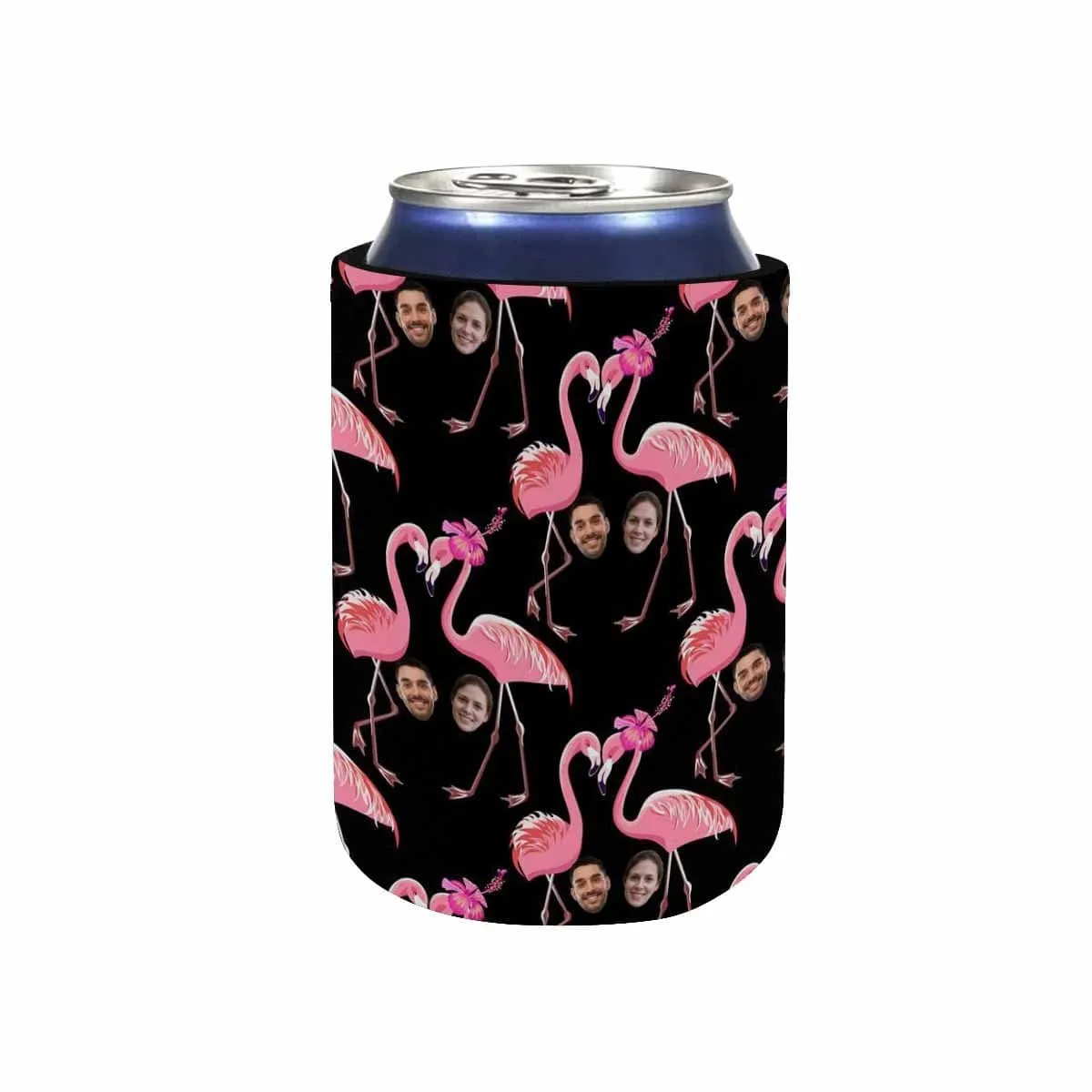 Custom Couple Face Can Coolers Wedding Koozies Personalized Flamingo Neoprene Can Cooler Non Slip for Beer Cans and Bottles