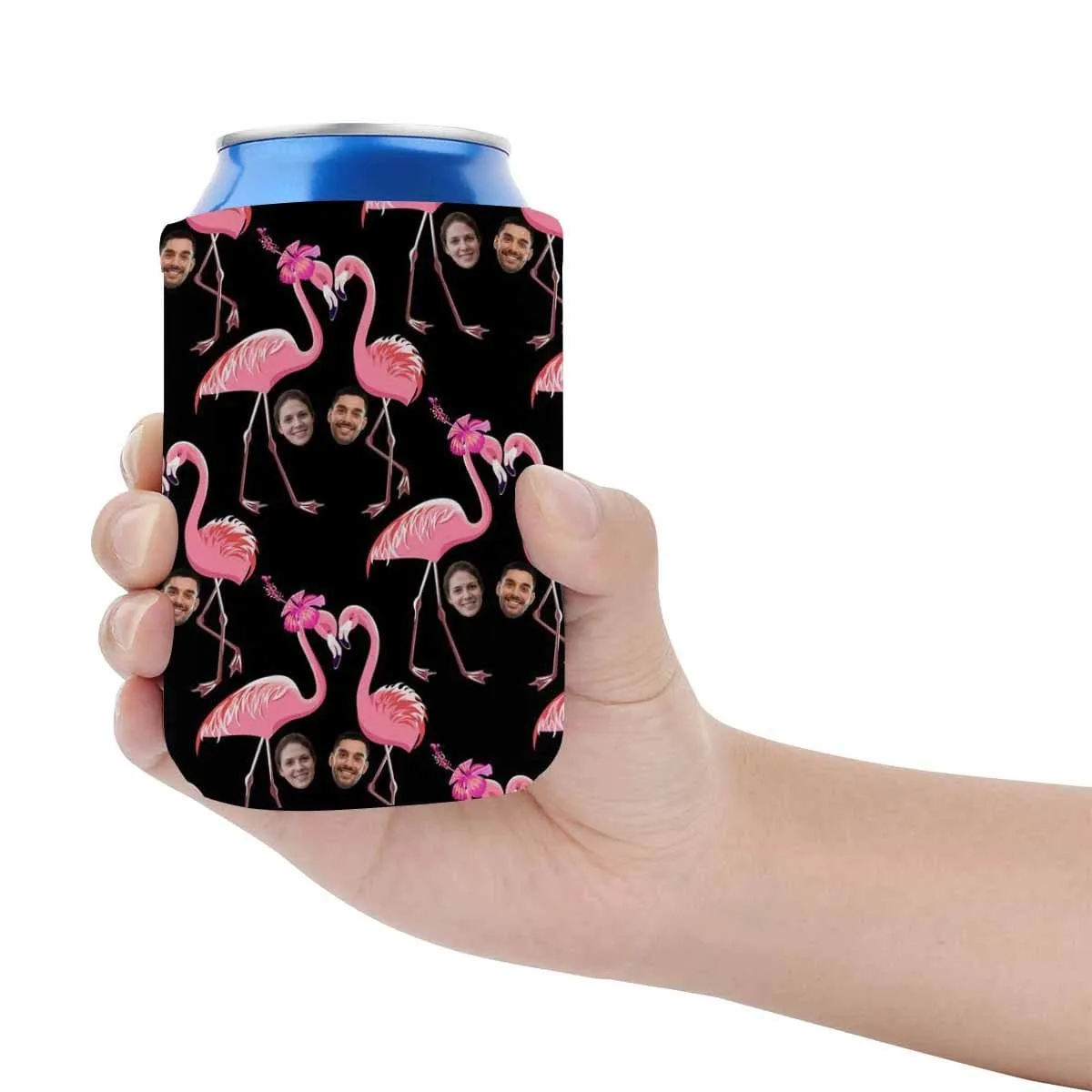 Custom Couple Face Can Coolers Wedding Koozies Personalized Flamingo Neoprene Can Cooler Non Slip for Beer Cans and Bottles