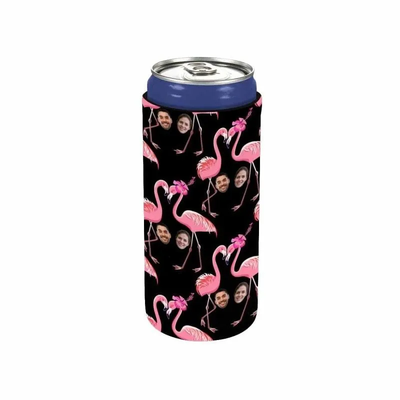 Custom Couple Face Can Coolers Wedding Koozies Personalized Flamingo Neoprene Can Cooler Non Slip for Beer Cans and Bottles