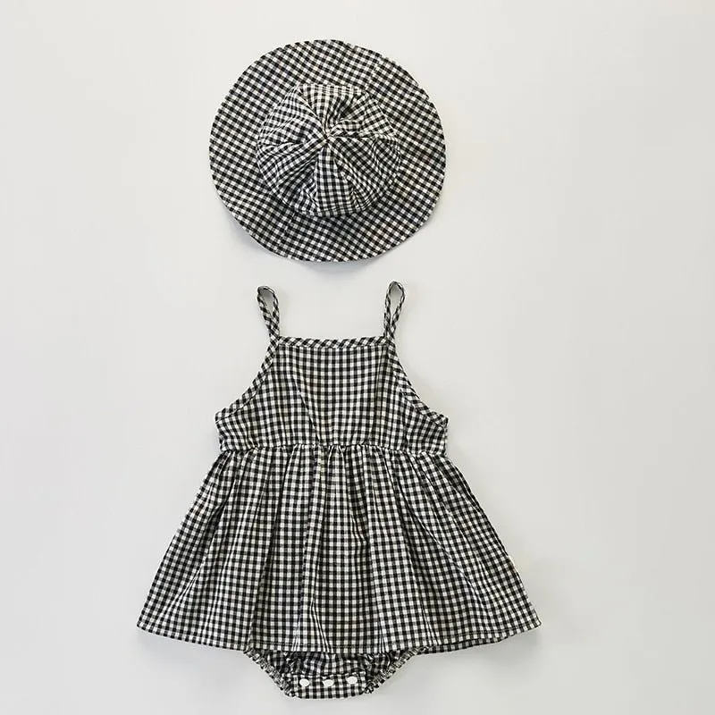 Cute Toddler Cotton Playsuit and Hat Set for Girls