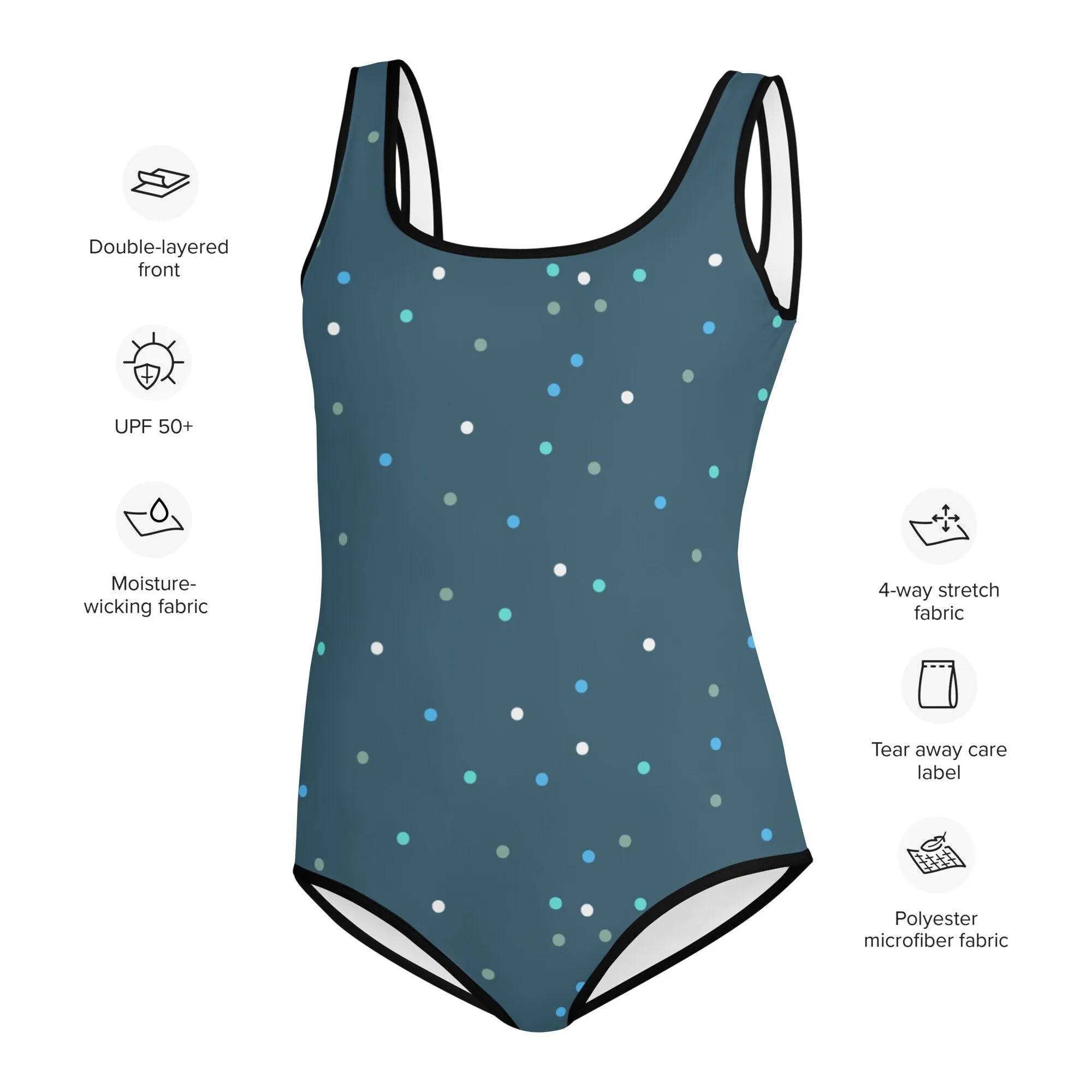 Dark Blue Polka Dot Youth One Piece Swimsuit