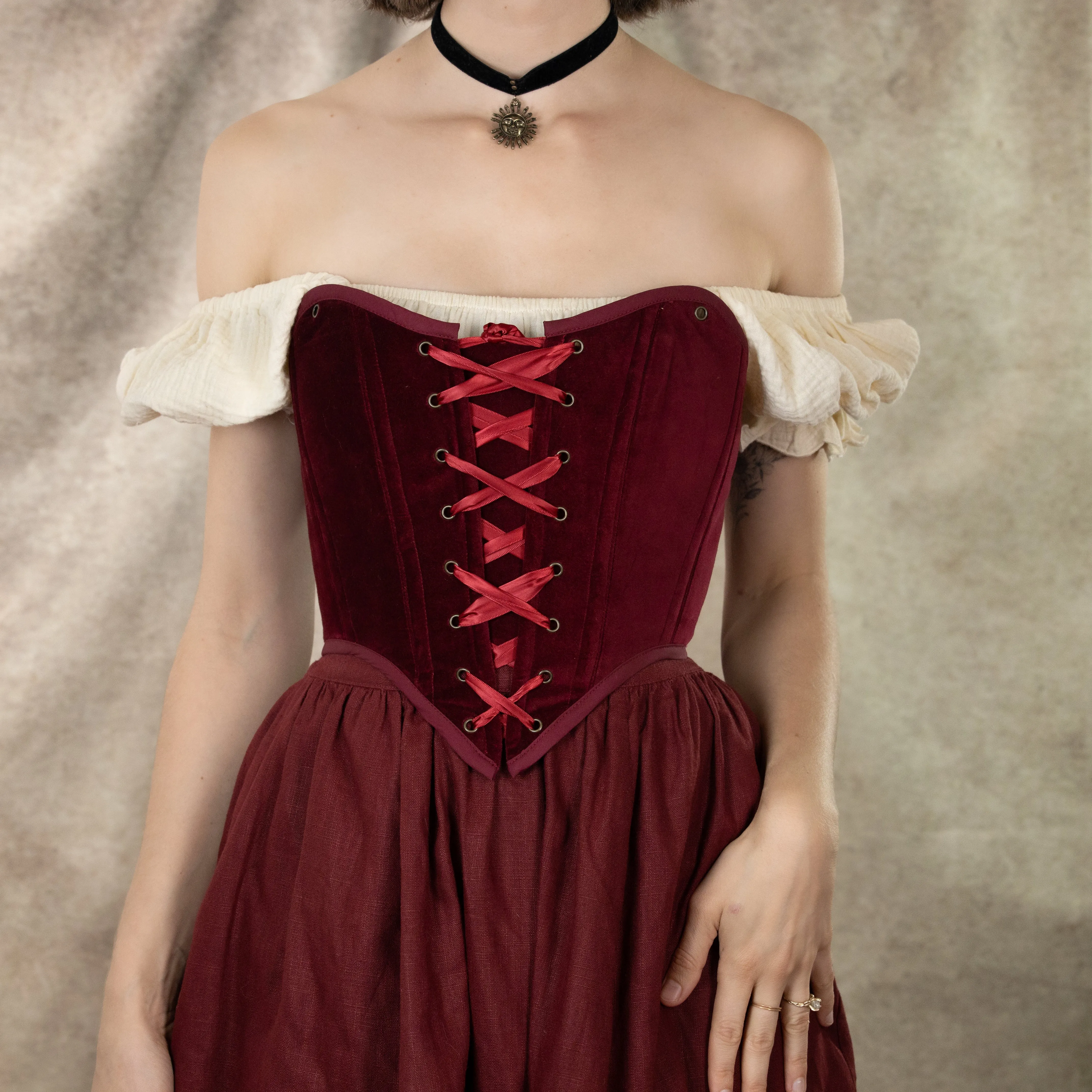 Dark Red Velvet Corset Top