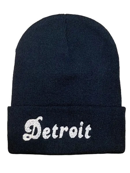 Detroit Script Beanie / Black   Rose Gold