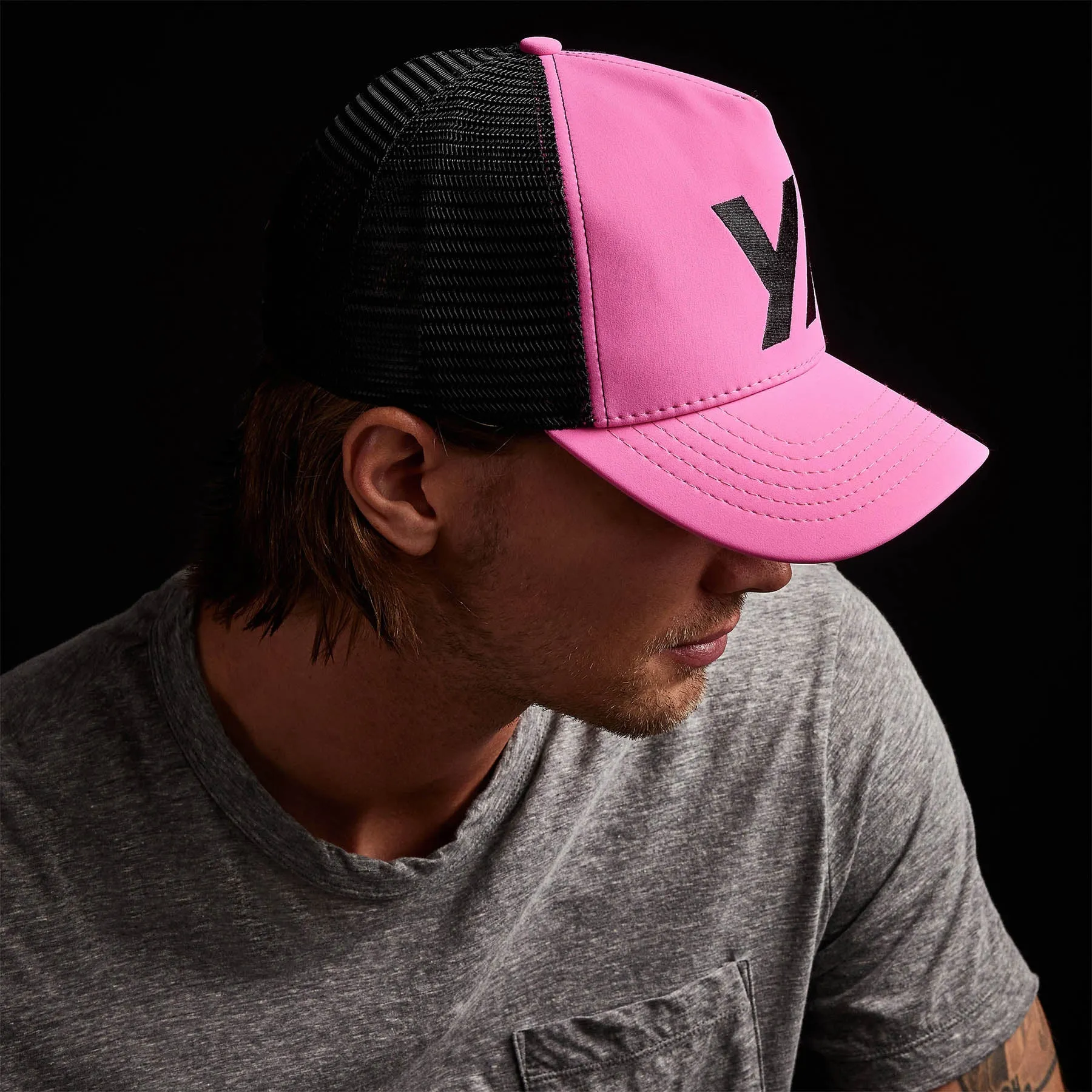 Embroidered Scuba Trucker Hat - Hot Pink