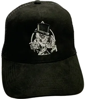 Fat Skeleton ™ Top Hat & Skull Embroidered Trucker Cap