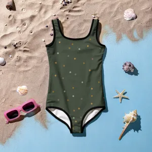 Forest Green Polka Dot Kids One Piece Swimsuit