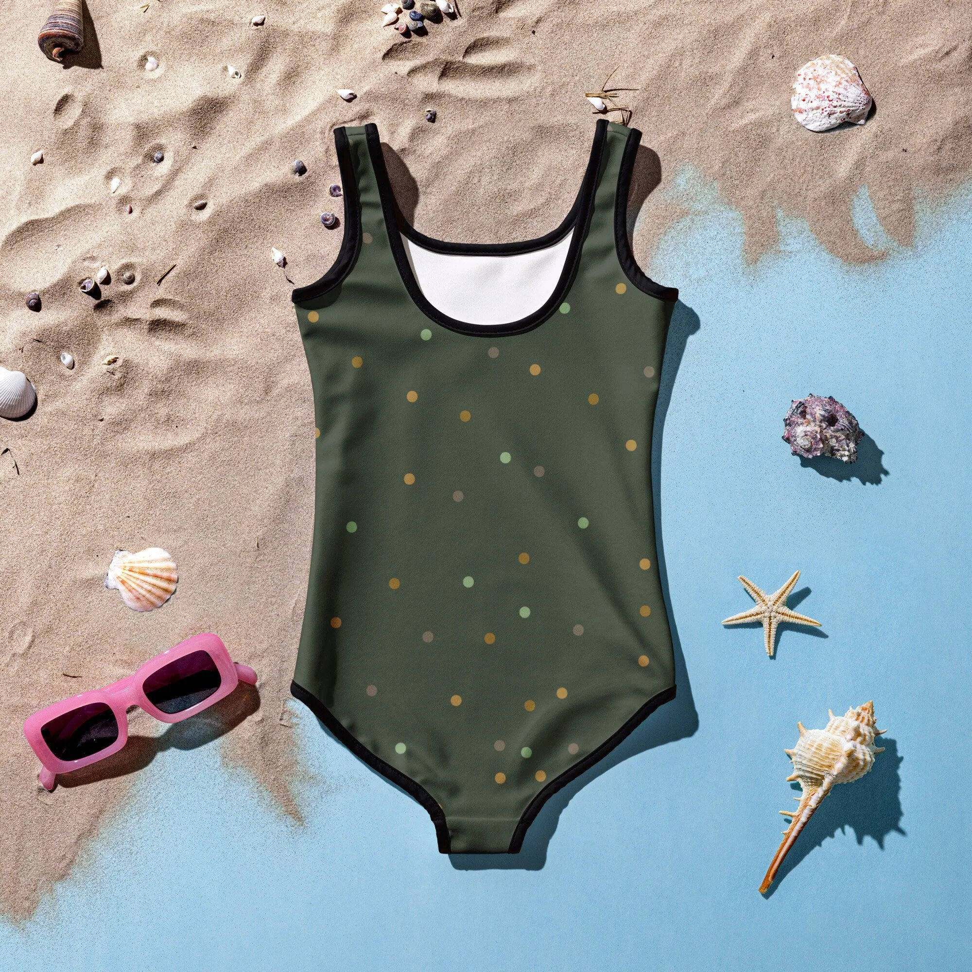 Forest Green Polka Dot Kids One Piece Swimsuit