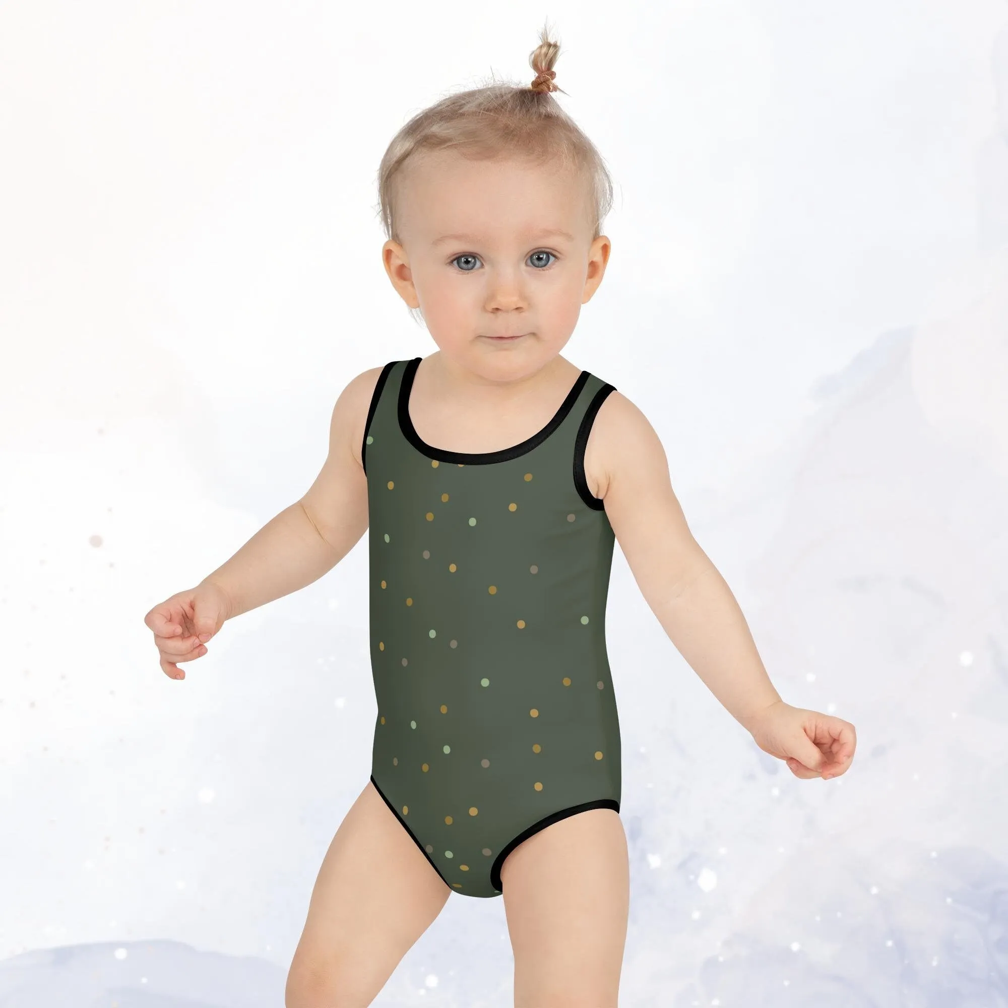 Forest Green Polka Dot Kids One Piece Swimsuit