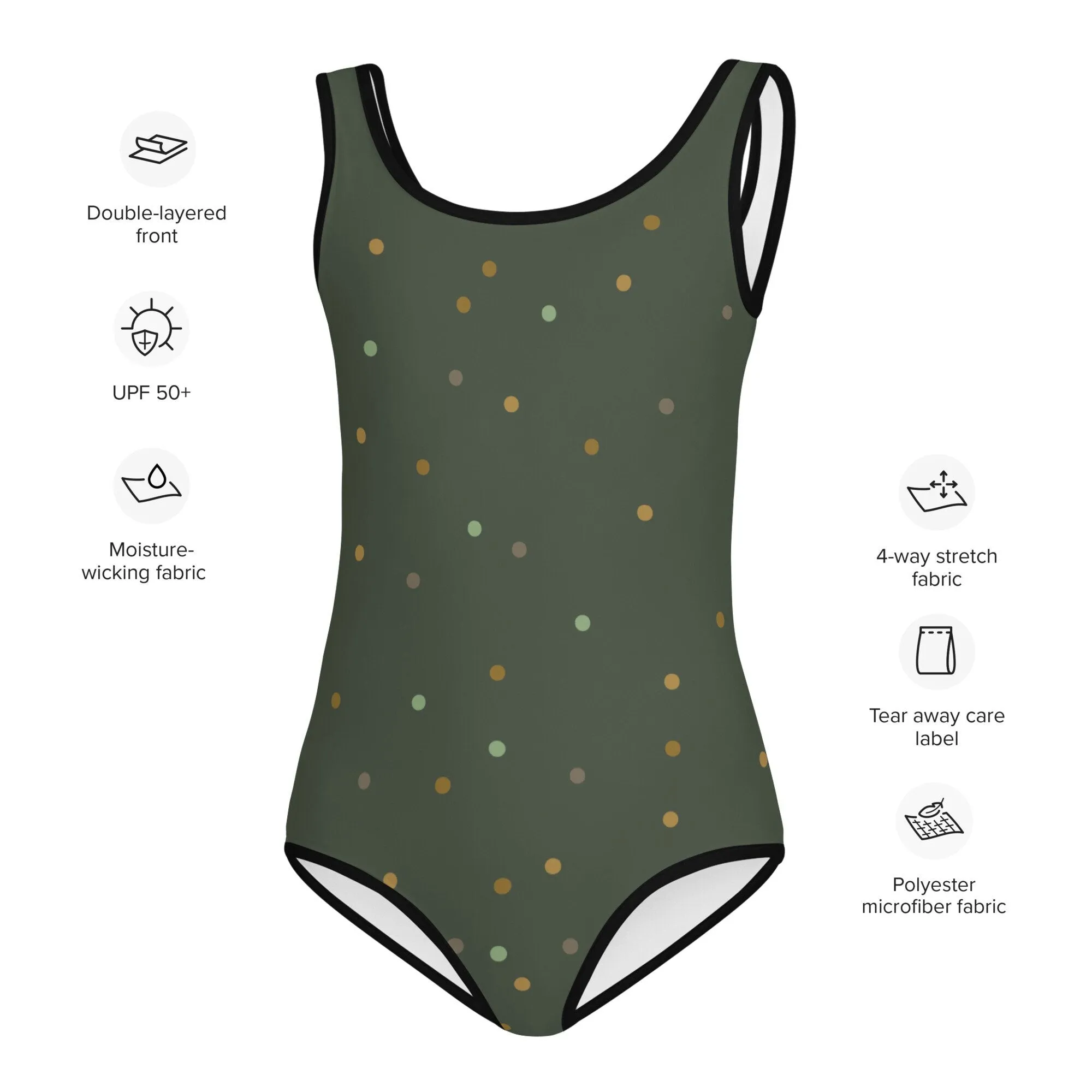 Forest Green Polka Dot Kids One Piece Swimsuit