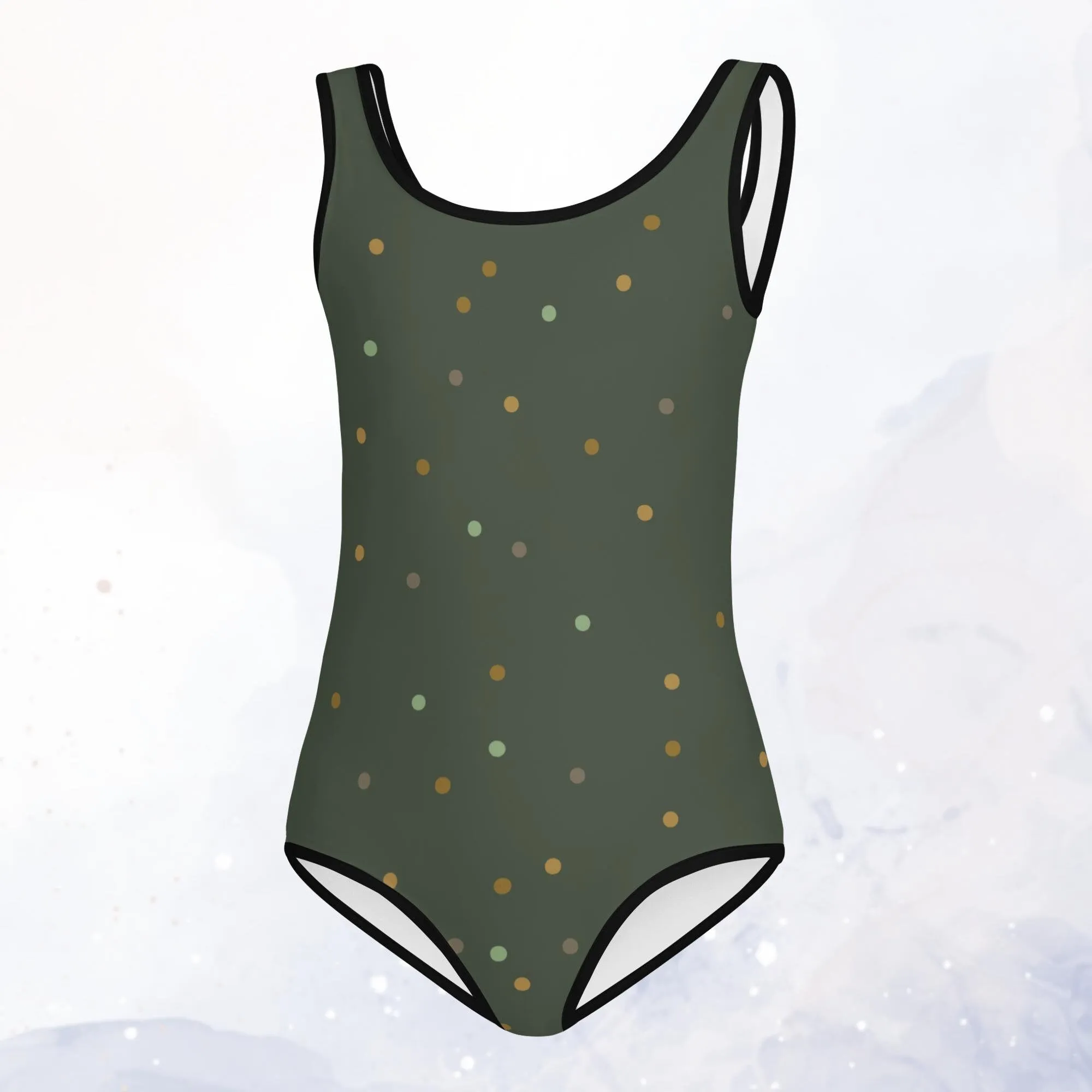 Forest Green Polka Dot Kids One Piece Swimsuit