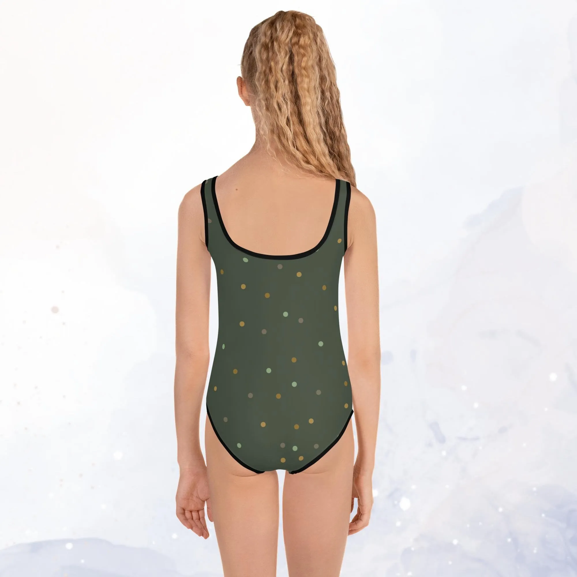 Forest Green Polka Dot Kids One Piece Swimsuit