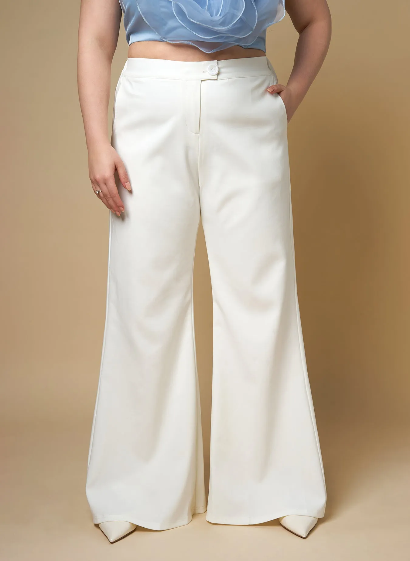 Garden Rose Bell Bottom Pants W. Pockets