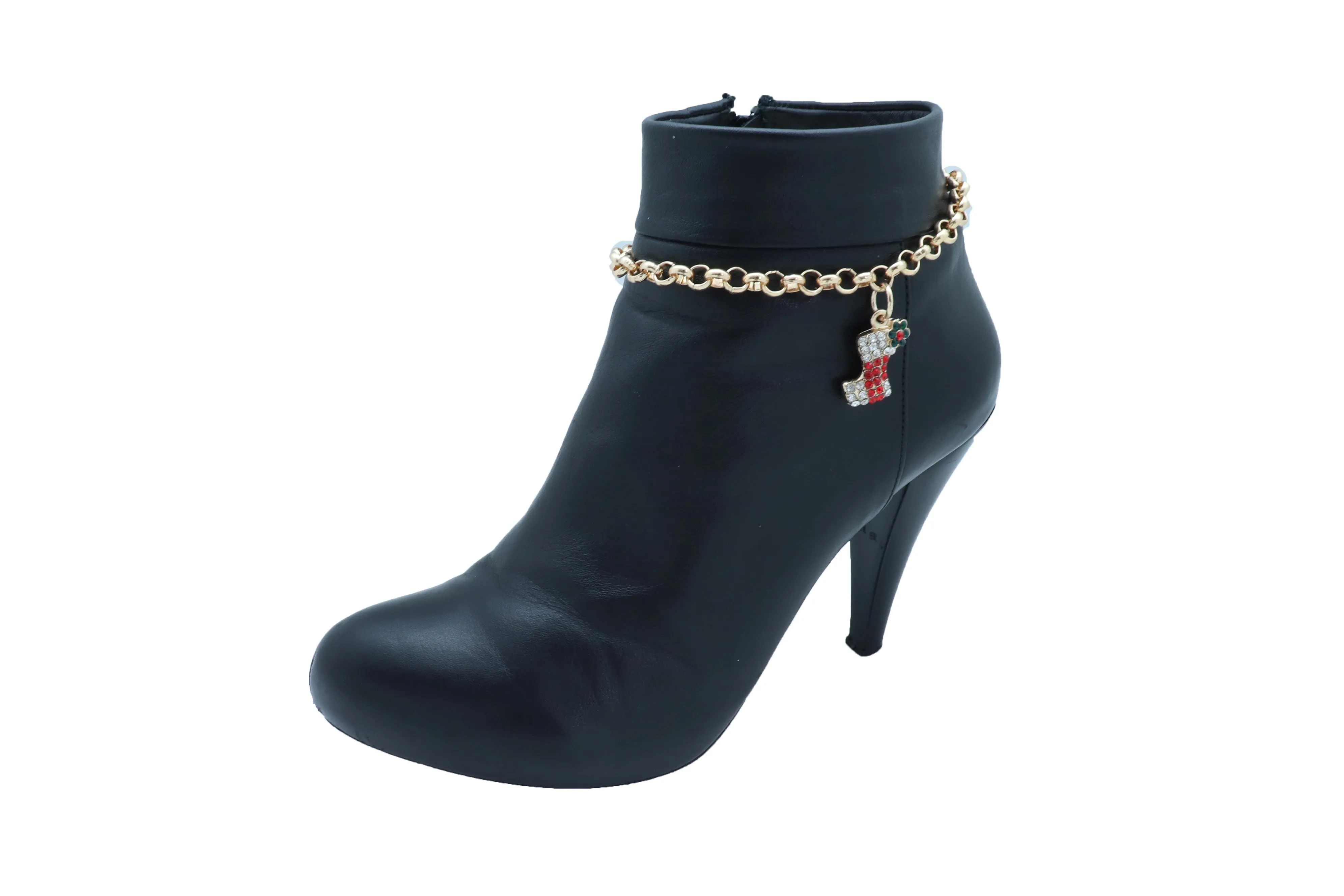 Gold Metal Chain Boot Bracelet Shoe Anklet Christmas Holiday Stocking Bling Charm