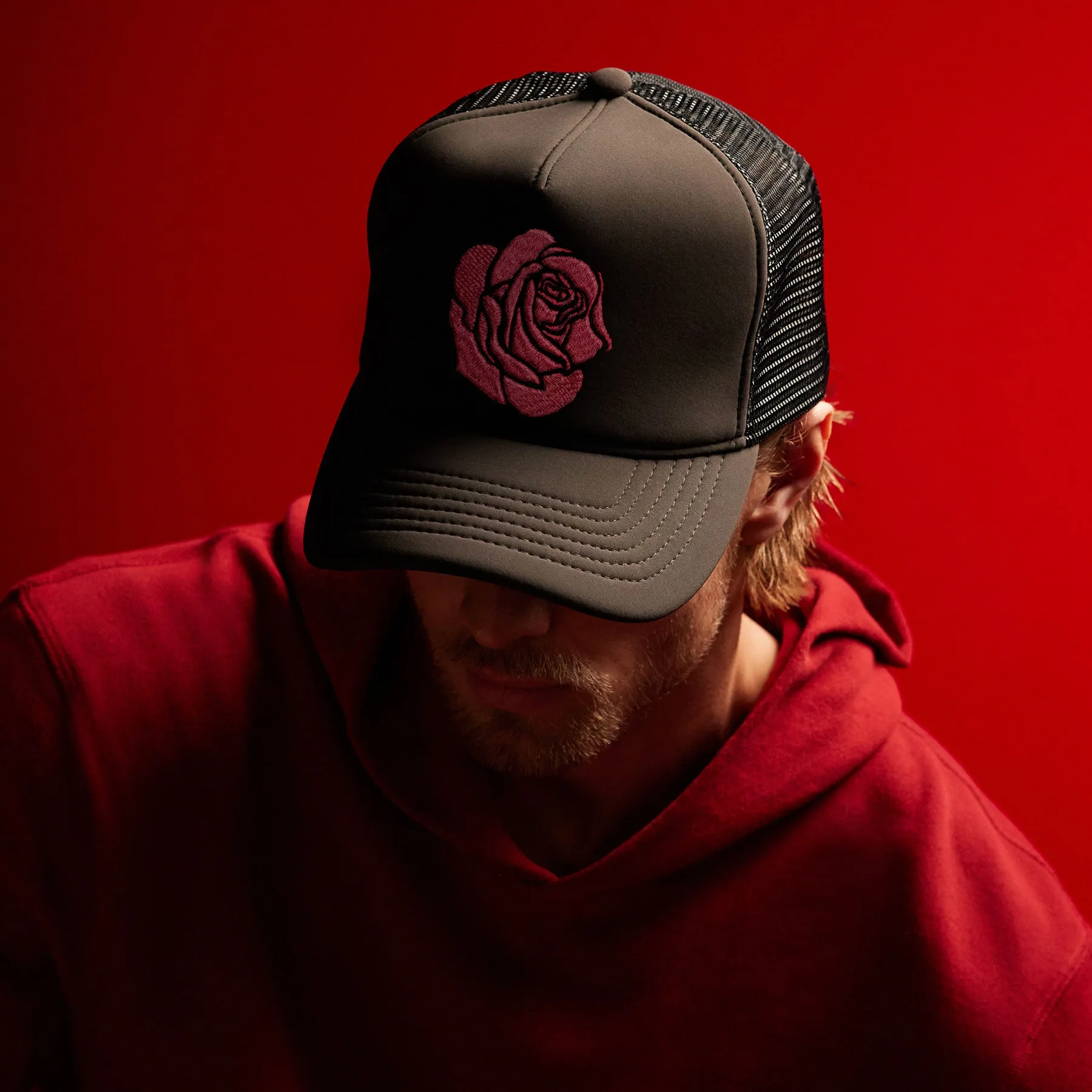 Grateful Dead Rose Embroidered Trucker Hat - Carbon Grey