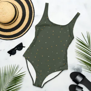 Green and Gold Polka Dot One-Piece Swimsuit