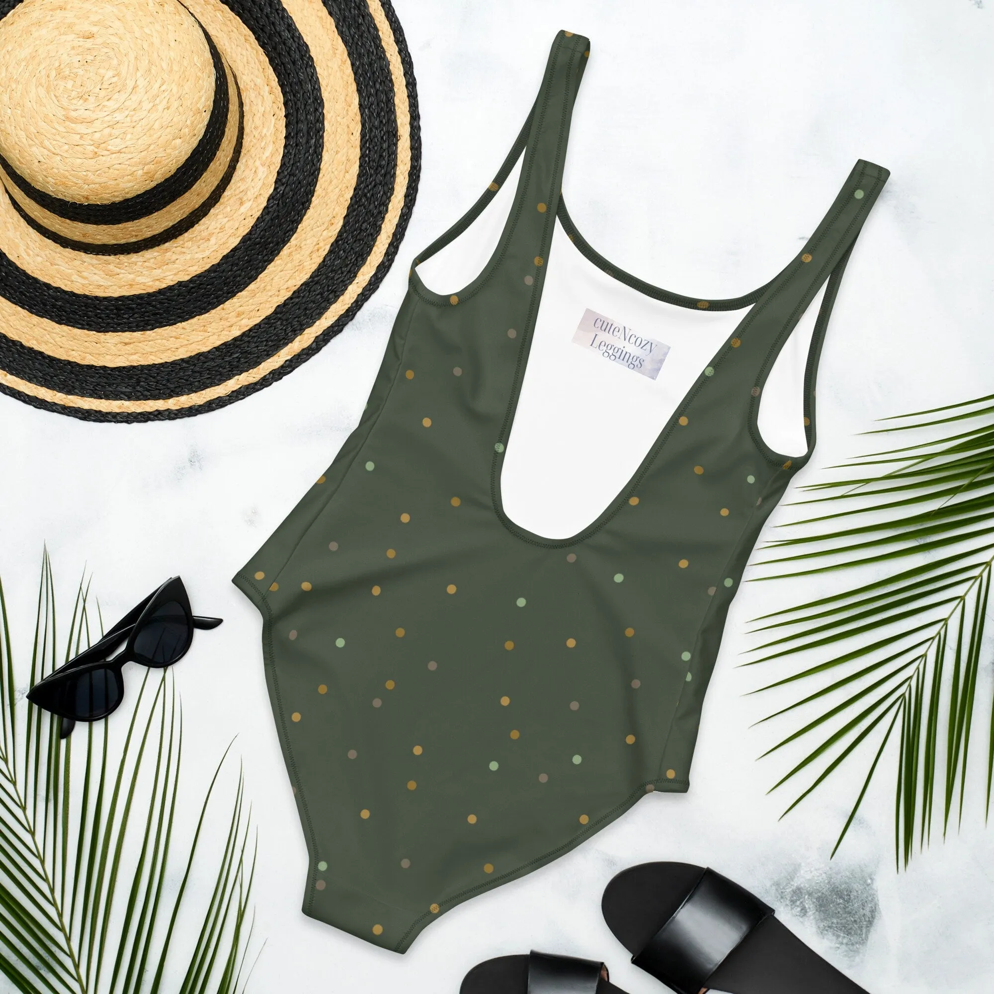 Green and Gold Polka Dot One-Piece Swimsuit