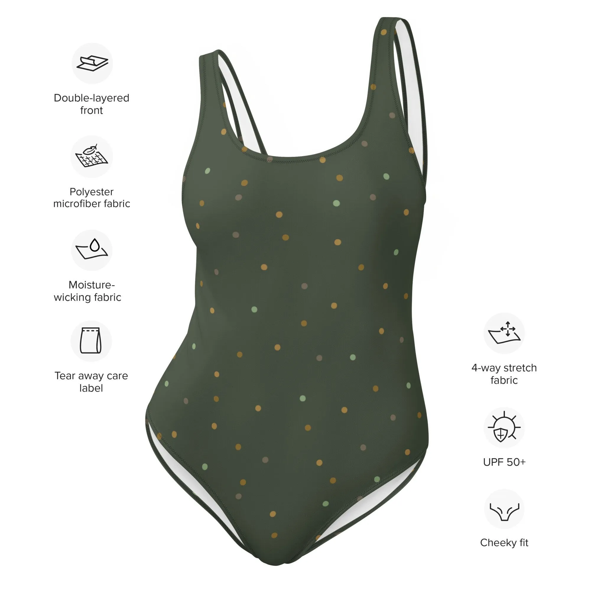 Green and Gold Polka Dot One-Piece Swimsuit