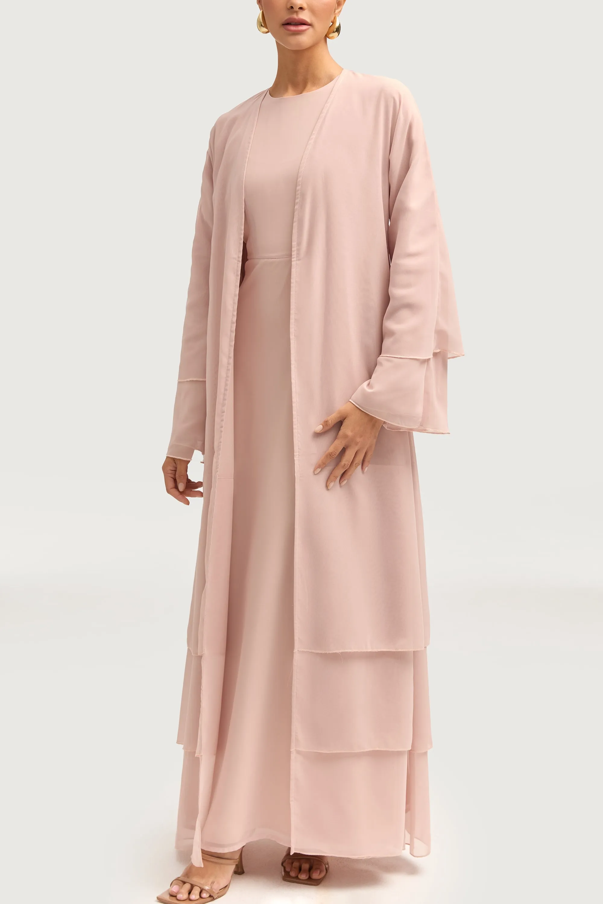 Hawa Two Piece Abaya & Dress Set - Jasmine Pink