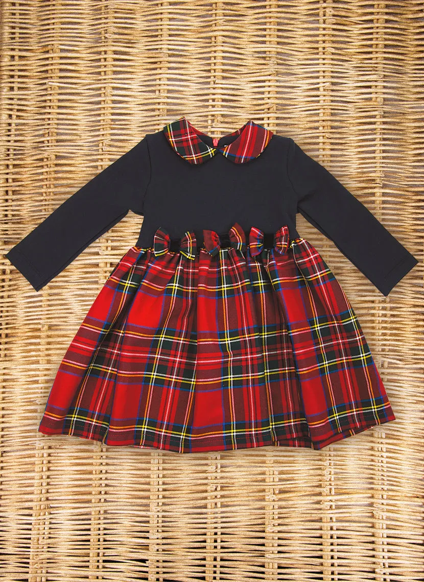 Jersey dress with tartan skirt