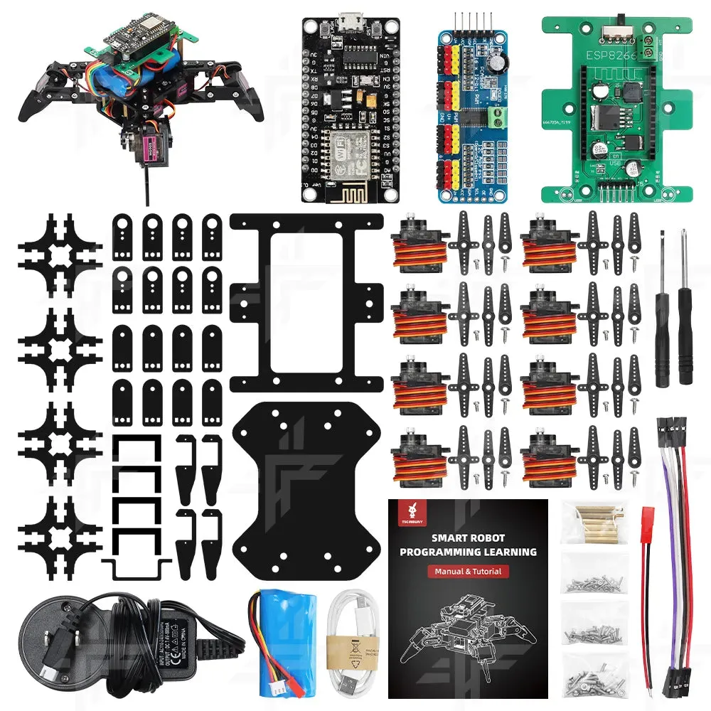 New Spider Four-Legged Robotics Starter Kit WiFi Controlled DIY STEM Robot Kit Smart Robot Car for School Education